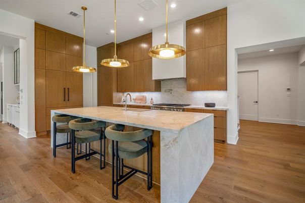 Interior, Kitchen, Pendant Lights, Recessed Lighting, Wood Texture Flooring
