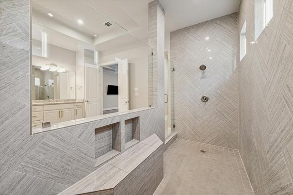 Bathroom, Glass Shower, Interior, Recessed Lighting