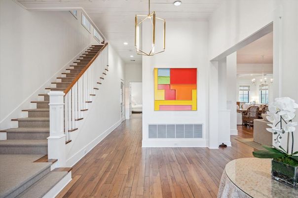 Dining room, Interior, Pendant Lights, Recessed Lighting, Wood Texture Flooring