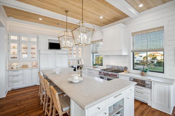 Interior, Kitchen, Pendant Lights, Recessed Lighting, Stainless Steel Appliances, Wooden Ceilings, Wood Texture Flooring