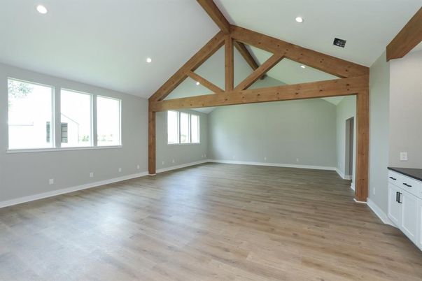 Empty room, Interior, Recessed Lighting, Wooden Beams, Wood Texture Flooring
