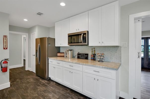 Interior, Kitchen, Recessed Lighting, Wood Texture Flooring