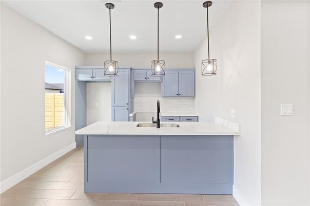 Interior, Kitchen, Pendant Lights, Recessed Lighting, Wood Texture Flooring