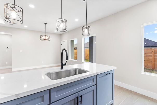 Interior, Kitchen, Pendant Lights, Recessed Lighting, Wood Texture Flooring