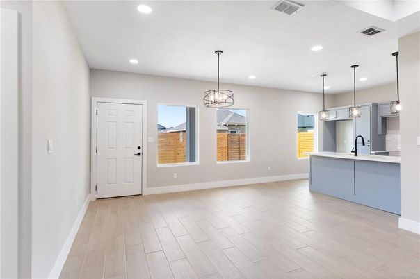 Interior, Kitchen, Pendant Lights, Recessed Lighting, Wood Texture Flooring