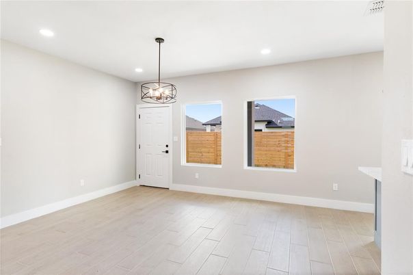 Empty room, Interior, Pendant Lights, Recessed Lighting, Wood Texture Flooring