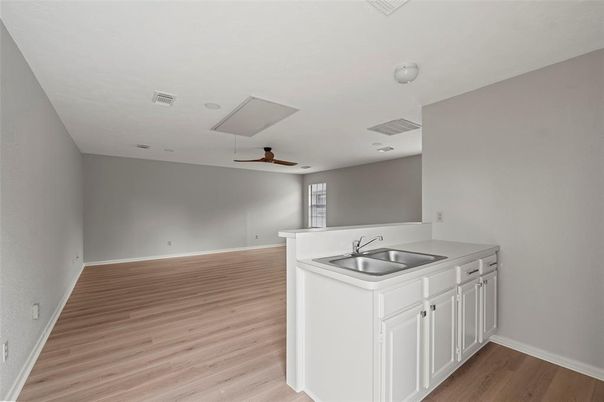 Interior, Kitchen, Recessed Lighting, Wood Texture Flooring