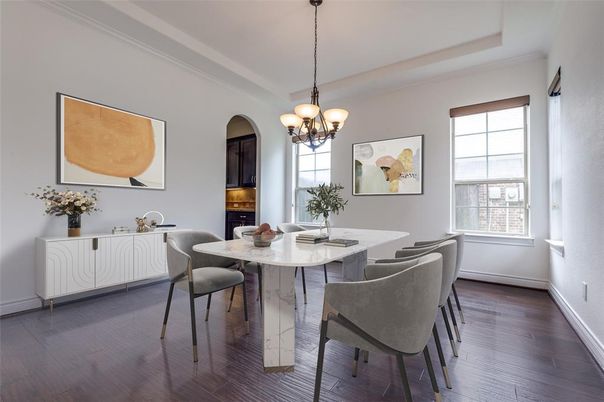 Chandelier, Dining room, Interior, Wood Texture Flooring