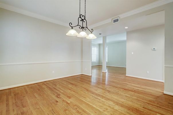 Empty room, Interior, Pendant Lights, Recessed Lighting, Wood Texture Flooring