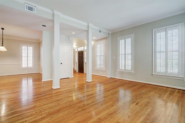 Empty room, Interior, Pendant Lights, Recessed Lighting, Wood Texture Flooring