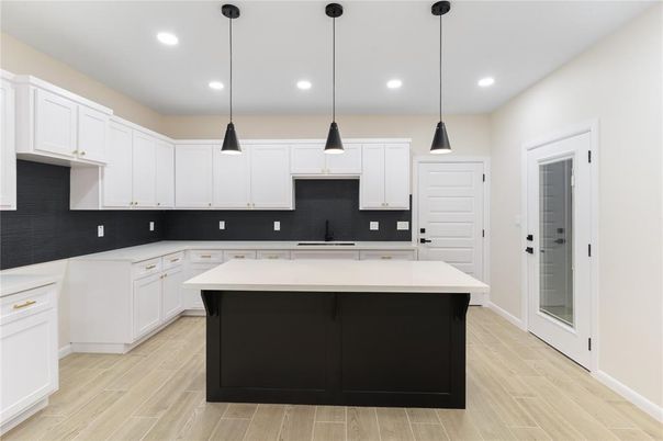Interior, Kitchen, Pendant Lights, Recessed Lighting, Wood Texture Flooring