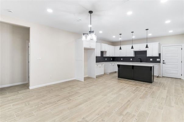 Interior, Kitchen, Pendant Lights, Recessed Lighting, Wood Texture Flooring