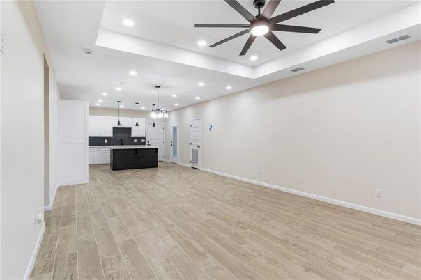 Interior, Kitchen, Pendant Lights, Recessed Lighting, Wood Texture Flooring