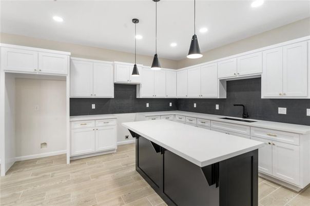 Interior, Kitchen, Pendant Lights, Recessed Lighting, Wood Texture Flooring