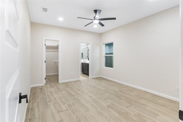 Bathroom, Empty room, Interior, Recessed Lighting, Wood Texture Flooring