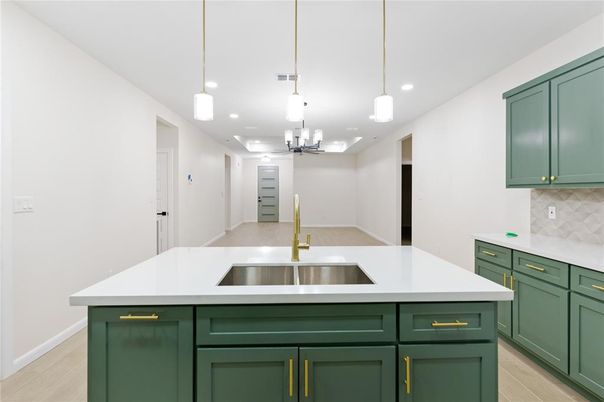 Interior, Kitchen, Pendant Lights, Recessed Lighting, Wood Texture Flooring
