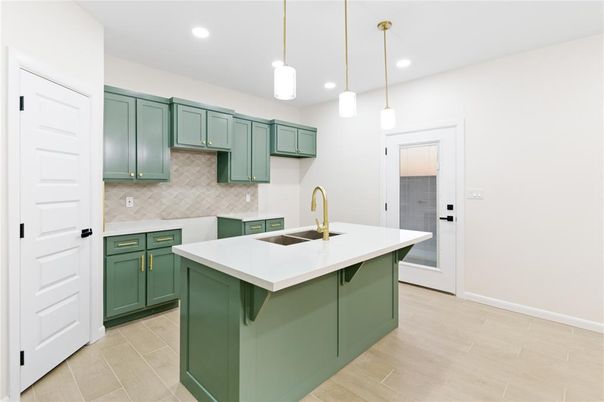 Interior, Kitchen, Pendant Lights, Recessed Lighting, Wood Texture Flooring