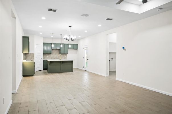 Interior, Kitchen, Pendant Lights, Recessed Lighting, Wood Texture Flooring