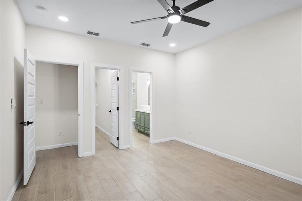 Bathroom, Empty room, Interior, Recessed Lighting, Wood Texture Flooring