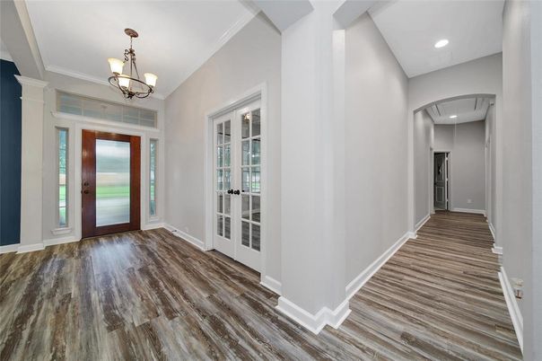 Chandelier, Interior, Recessed Lighting, Wood Texture Flooring