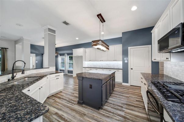 Interior, Kitchen, Pendant Lights, Recessed Lighting, Wood Texture Flooring