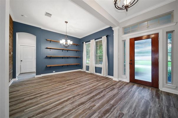 Chandelier, Elevator, Empty room, Interior, Pendant Lights, Wood Texture Flooring