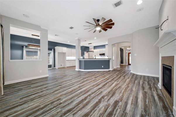 Interior, Kitchen, Pendant Lights, Recessed Lighting, Wood Texture Flooring