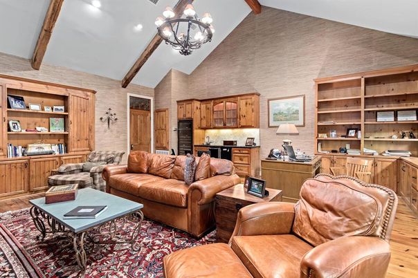 Chandelier, Interior, Kitchen, Living room, Recessed Lighting, Wooden Beams, Wood Texture Flooring