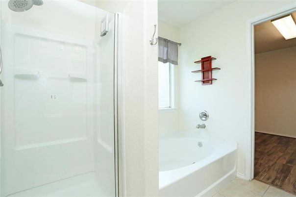 Bathroom, Glass Shower, Interior, Wood Texture Flooring