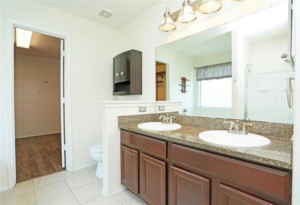 Bathroom, Dual Sink Vanities, Glass Shower, Interior, Wood Texture Flooring