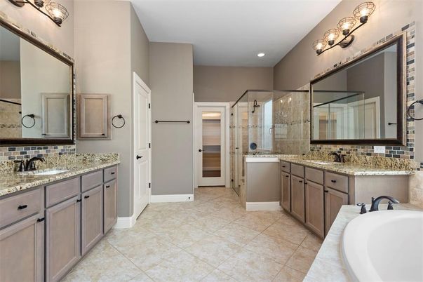 Bathroom, Dual Sink Vanities, Glass Shower, Interior, Recessed Lighting
