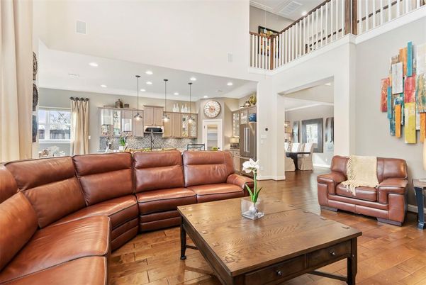 Interior, Kitchen, Living room, Pendant Lights, Recessed Lighting, Wood Texture Flooring