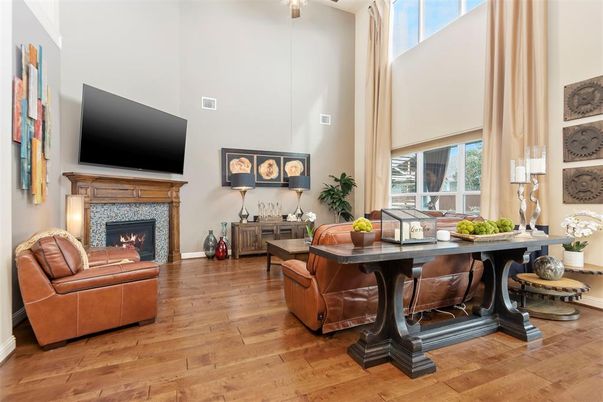 Dining room, Fireplace, Interior, Wood Texture Flooring