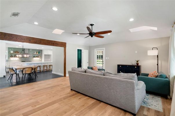 Dining room, Interior, Kitchen, Living room, Pendant Lights, Recessed Lighting, Wood Texture Flooring