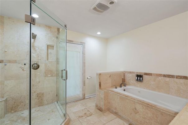 Bathroom, Glass Shower, Interior, Recessed Lighting