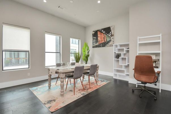 Home Office, Interior, Recessed Lighting, Wood Texture Flooring