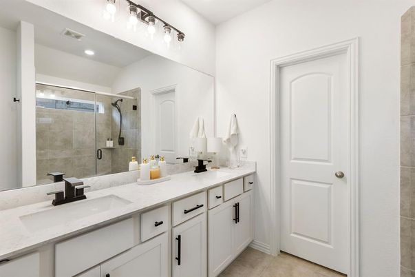 Bathroom, Dual Sink Vanities, Glass Shower, Interior, Recessed Lighting