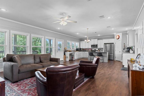 Interior, Kitchen, Living room, Pendant Lights, Recessed Lighting, Stainless Steel Appliances, Wood Texture Flooring