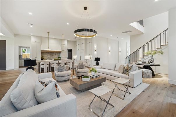 Dining room, Interior, Kitchen, Living room, Pendant Lights, Recessed Lighting, Wood Texture Flooring