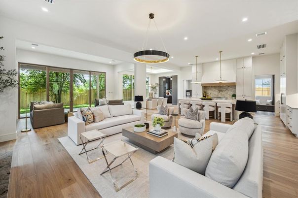 Dining room, Interior, Kitchen, Living room, Pendant Lights, Recessed Lighting, Wood Texture Flooring