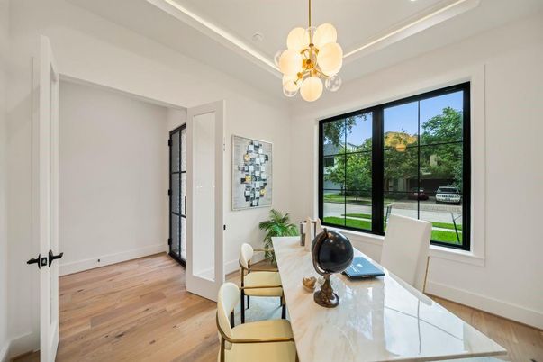 Dining room, Interior, Pendant Lights, Wood Texture Flooring