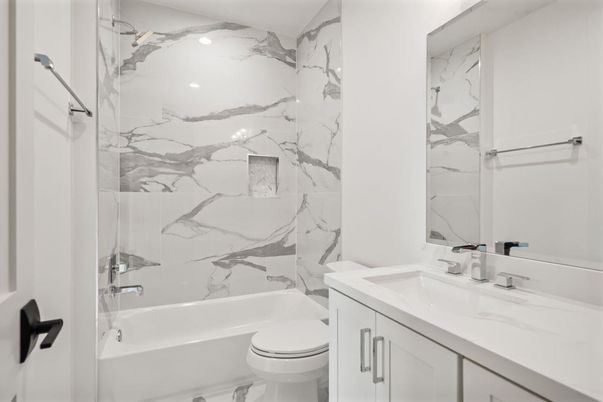 Bathroom, Interior, Marble Walls, Recessed Lighting