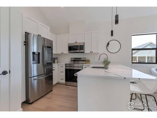 Interior, Kitchen, Pendant Lights, Stainless Steel Appliances, Wood Texture Flooring