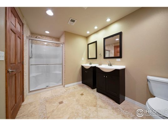 Bathroom, Dual Sink Vanities, Glass Shower, Interior, Recessed Lighting
