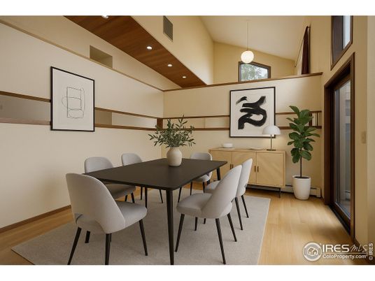 Dining room, Interior, Pendant Lights, Recessed Lighting, Wooden Ceilings, Wood Texture Flooring