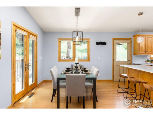 Dining room, Interior, Pendant Lights, Wood Texture Flooring