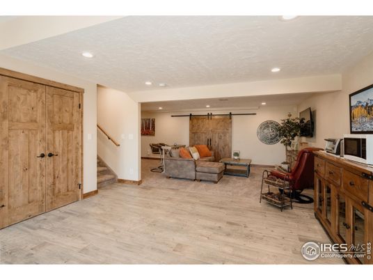 Interior, Living room, Recessed Lighting, Stone Walls, Wood Texture Flooring