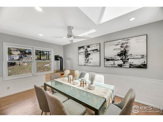 Dining room, Interior, Recessed Lighting, Wood Texture Flooring
