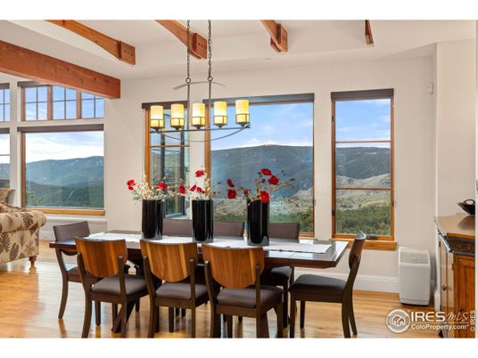 Chandelier, Dining room, Interior, Wooden Beams, Wood Texture Flooring