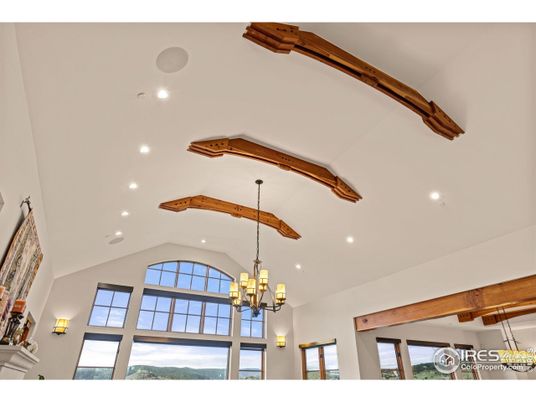 Chandelier, Interior, Recessed Lighting, Wooden Beams